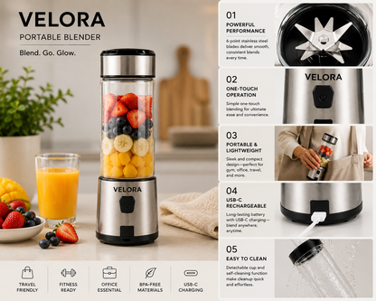 Portable Cordless Blender | Velora USB C Rechargeable